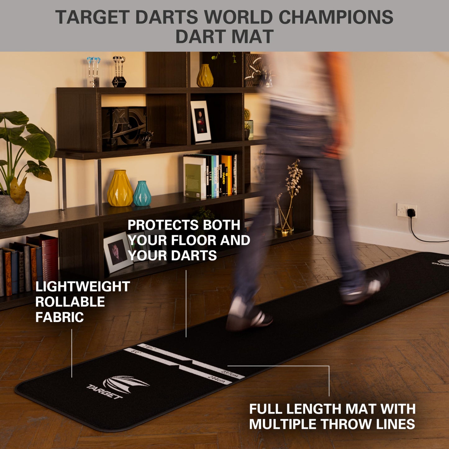 Target Darts World Championship Dartboard Set Bundle | Arc Dart Boards Light System, Full Length Darts Oche Mat, Dart Board Surround (Black or Red Option) | 5 Bundle Options