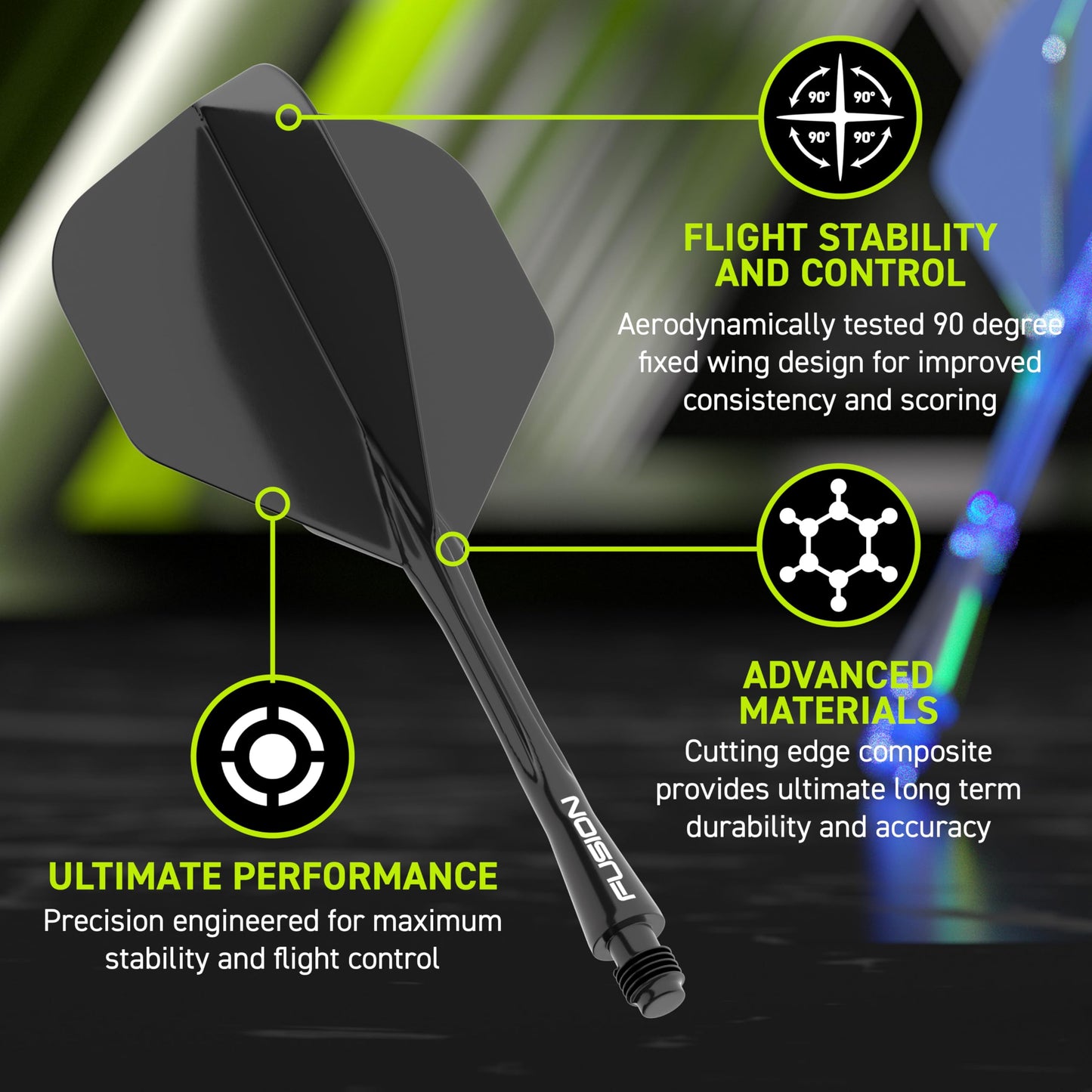WINMAU Fusion Intergrated Dart Flight and Shaft System - 1 set per pack (3 flights and shafts in total)