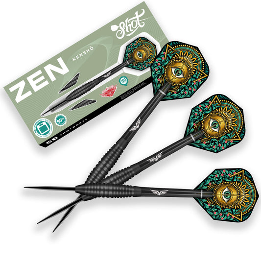 Zen Kensho Darts - 90% Tungsten Steel Tip Dart Set - Professional Flights Made in New Zealand