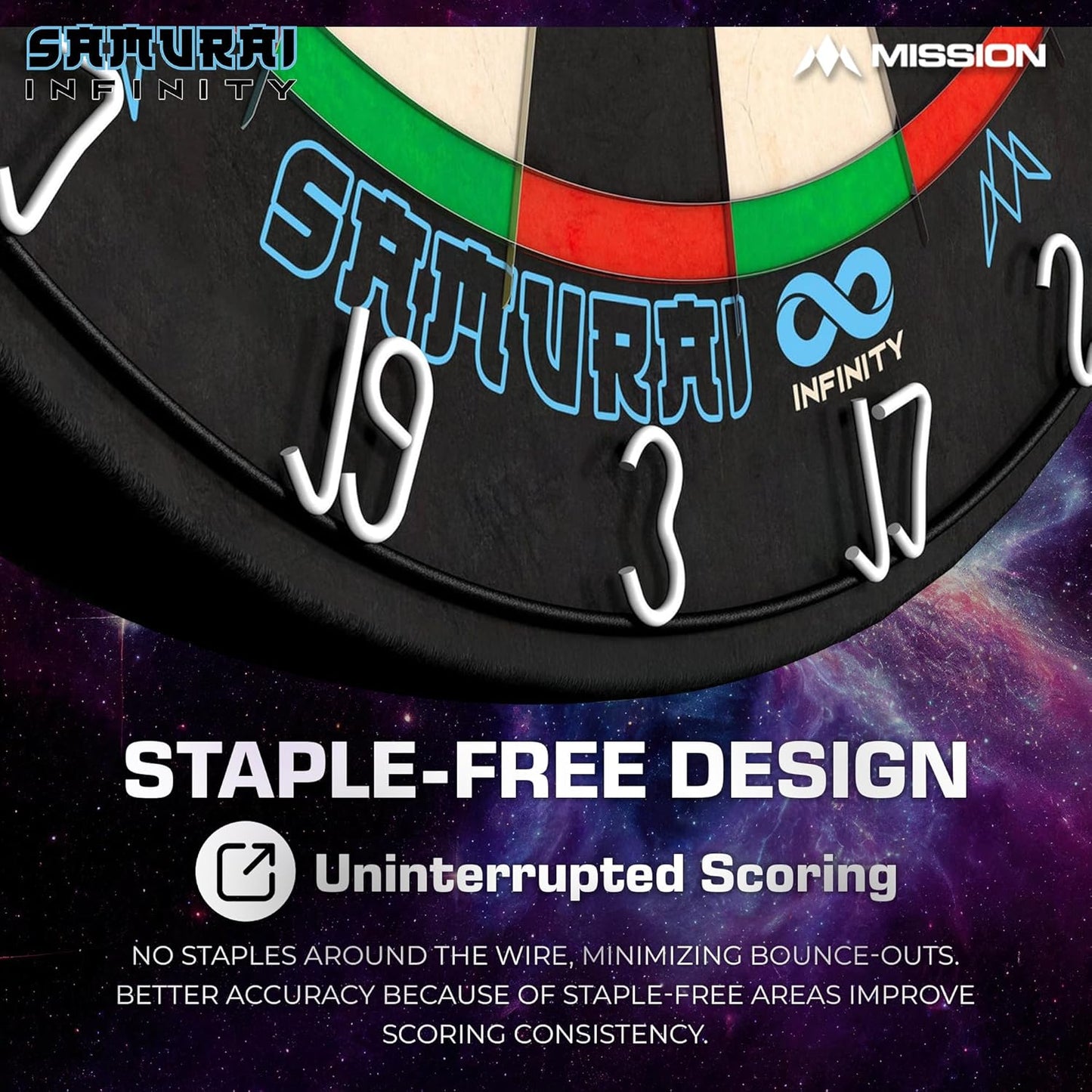 Mission Darts Samurai Infinity | Professional Competition Standard Dartboard with Ultra Thin Knife Life Wire Construction and Black Ring | DB058