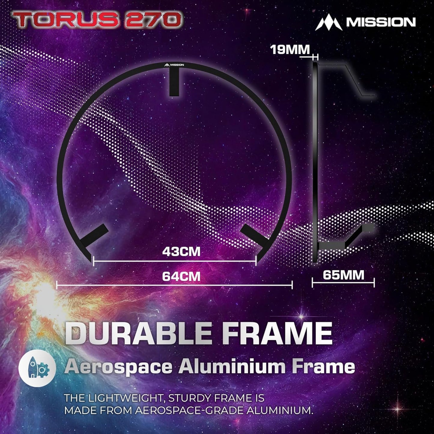 Mission Darts Torus 270 | Dart Board LED Lighting System with Easy Access to Dartboard Area for Unrestricted Play, Sand Blasted Black, Red, Blue, Green, Purple, Bronze and Silver Colours