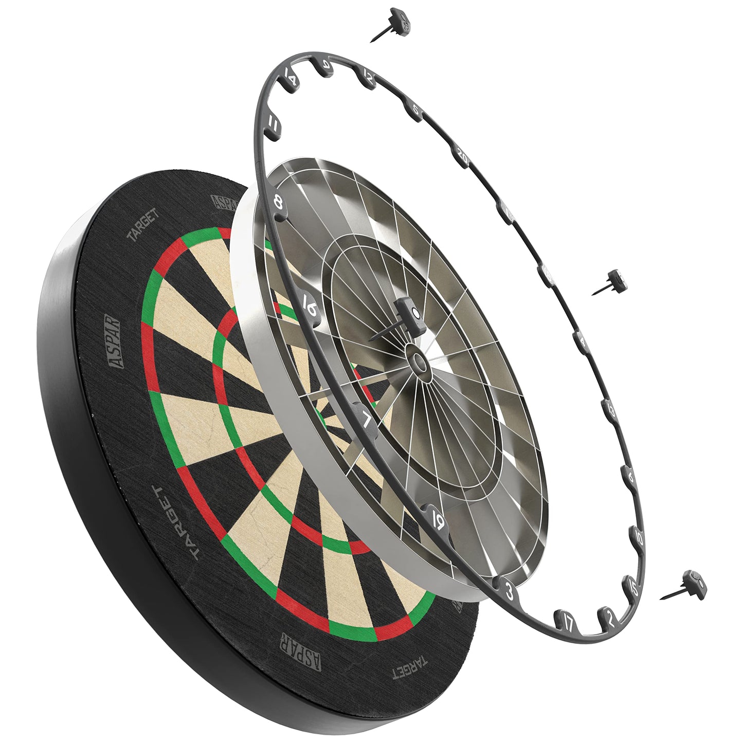 Target Darts Aspar Dart Board | Steel Tip Dartboard with Self Recovering Sisal Bristles & Rotational Score Ring | Thin Wire Regulation Competition Size Dart Board Set | Professional Darts Accessories