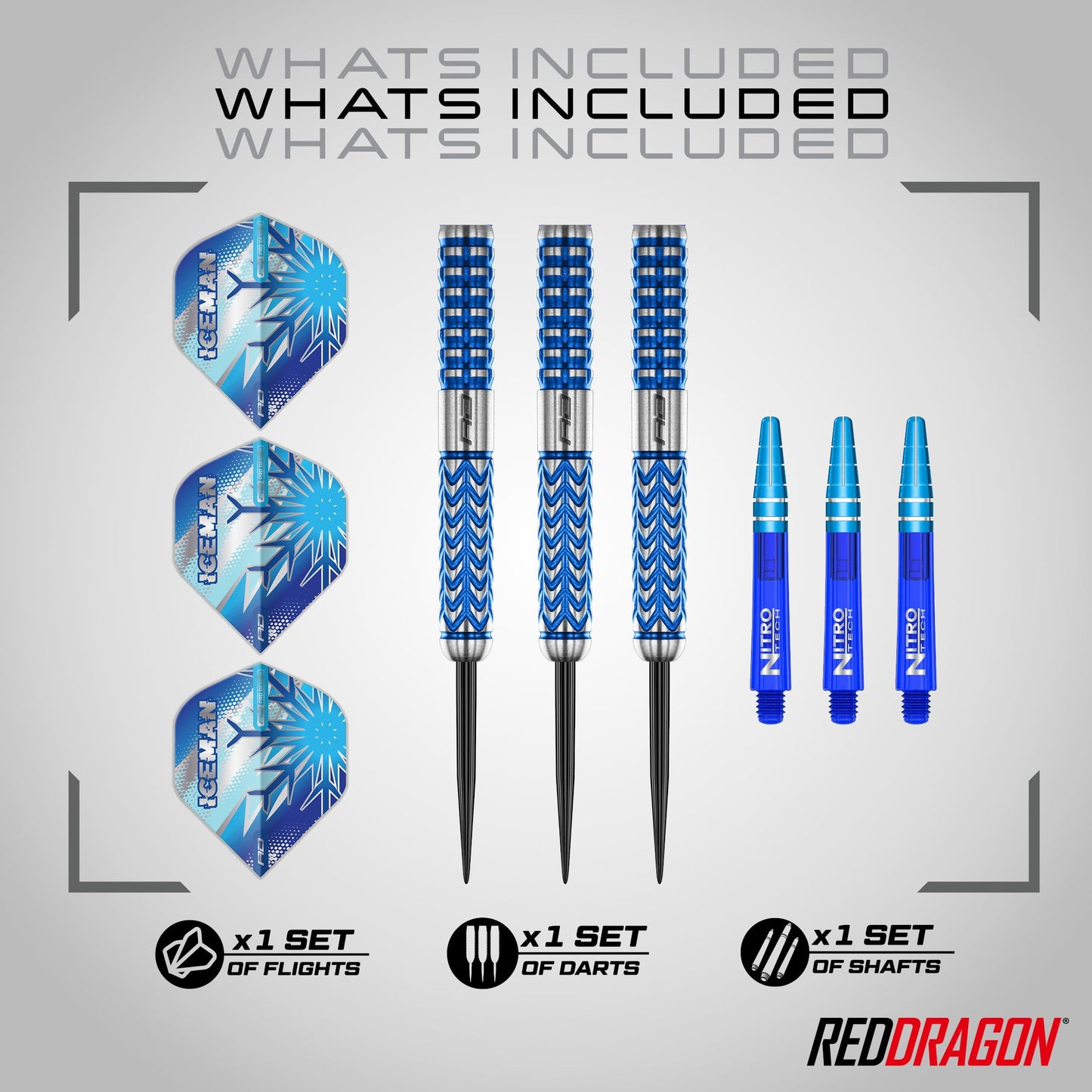 RED DRAGON Darts – Professional Player Gerwyn Price Iceman Glacier Series - 90% Tungsten Darts Set with Dart Flights and Dart Shafts (Stems) - Available in Soft Tip 18g and Steel Tip 22g, 24g & 26g