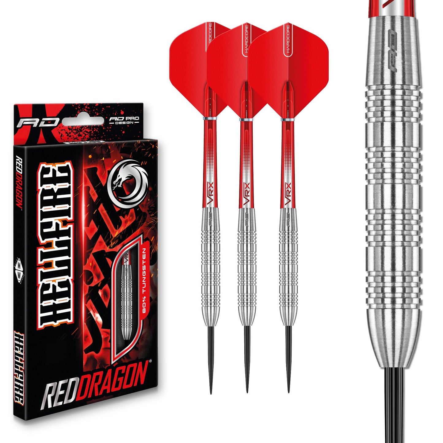 RED DRAGON Hell Fire 22g, 24g or 26g Tungsten Darts Set with Flights and Stems