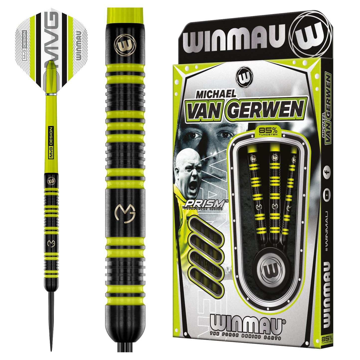 WINMAU Darts - 85% Pro Series Professional Dart Set with Dart Flights and Dart Shafts (Stems)