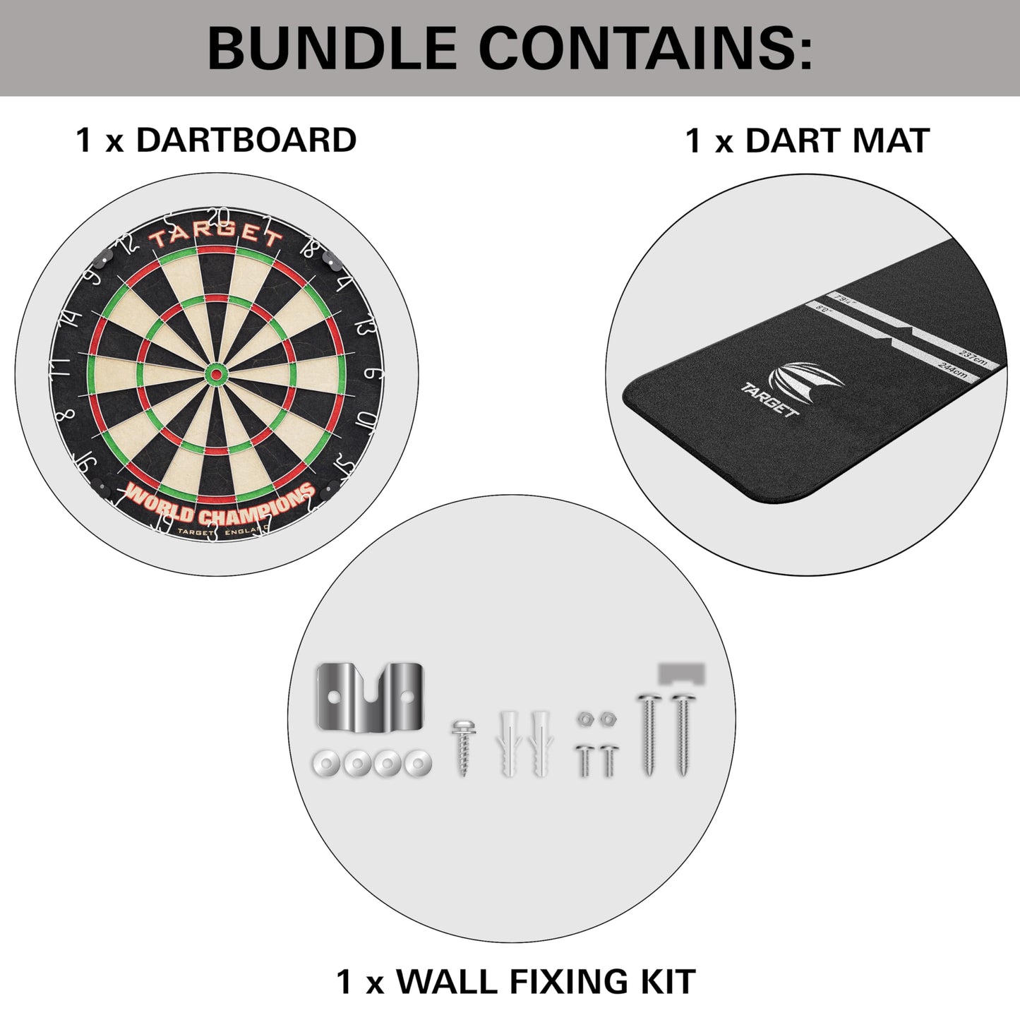 Target Darts World Championship Dartboard Set Bundle | Arc Dart Boards Light System, Full Length Darts Oche Mat, Dart Board Surround (Black or Red Option) | 5 Bundle Options