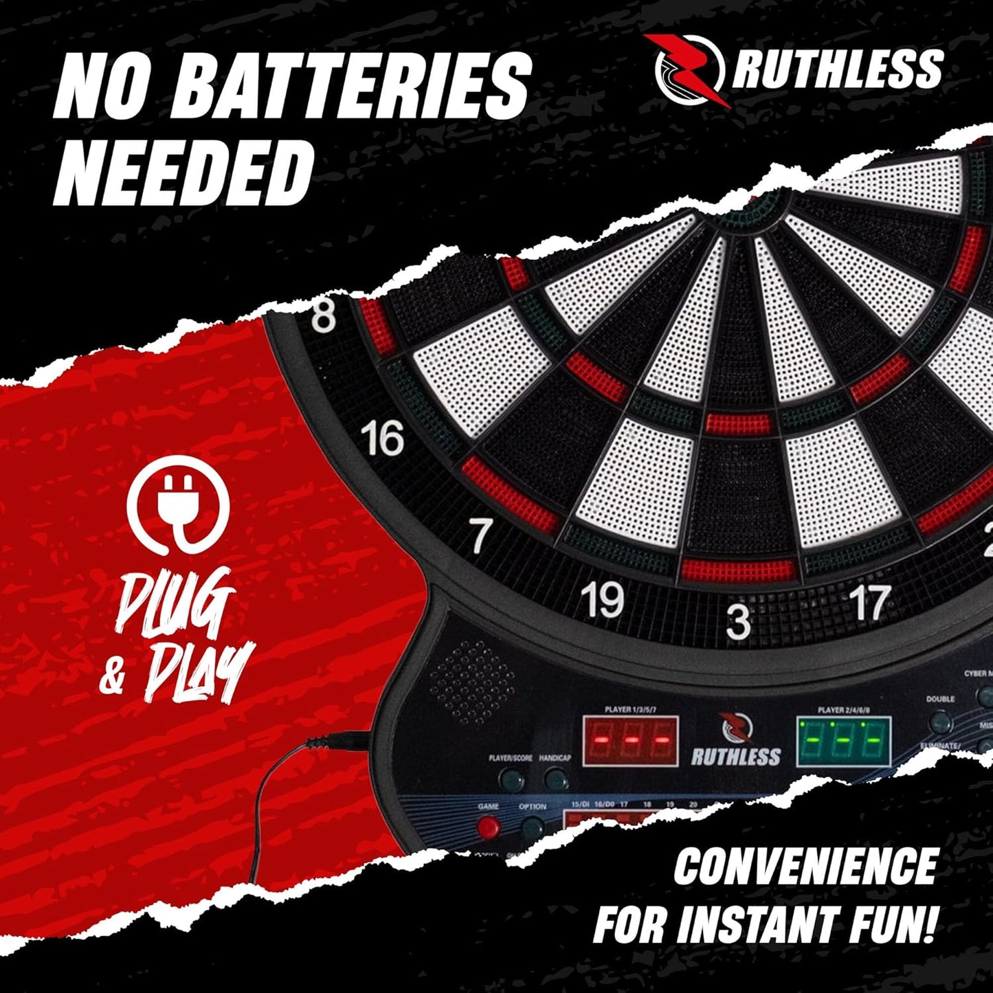 Ruthless - Ruthless R600 Electronic Dartboard - Soft Tip - inc 4 Sets of Darts - 8 players-27 Games