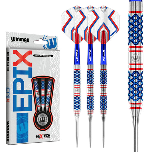 WINMAU Darts Epix Series 90% Professional Tungsten Darts Set with Dart Flights and Dart Shafts (Stems) - Available weights 18g Soft Tip 22g and 24g Steel Tip