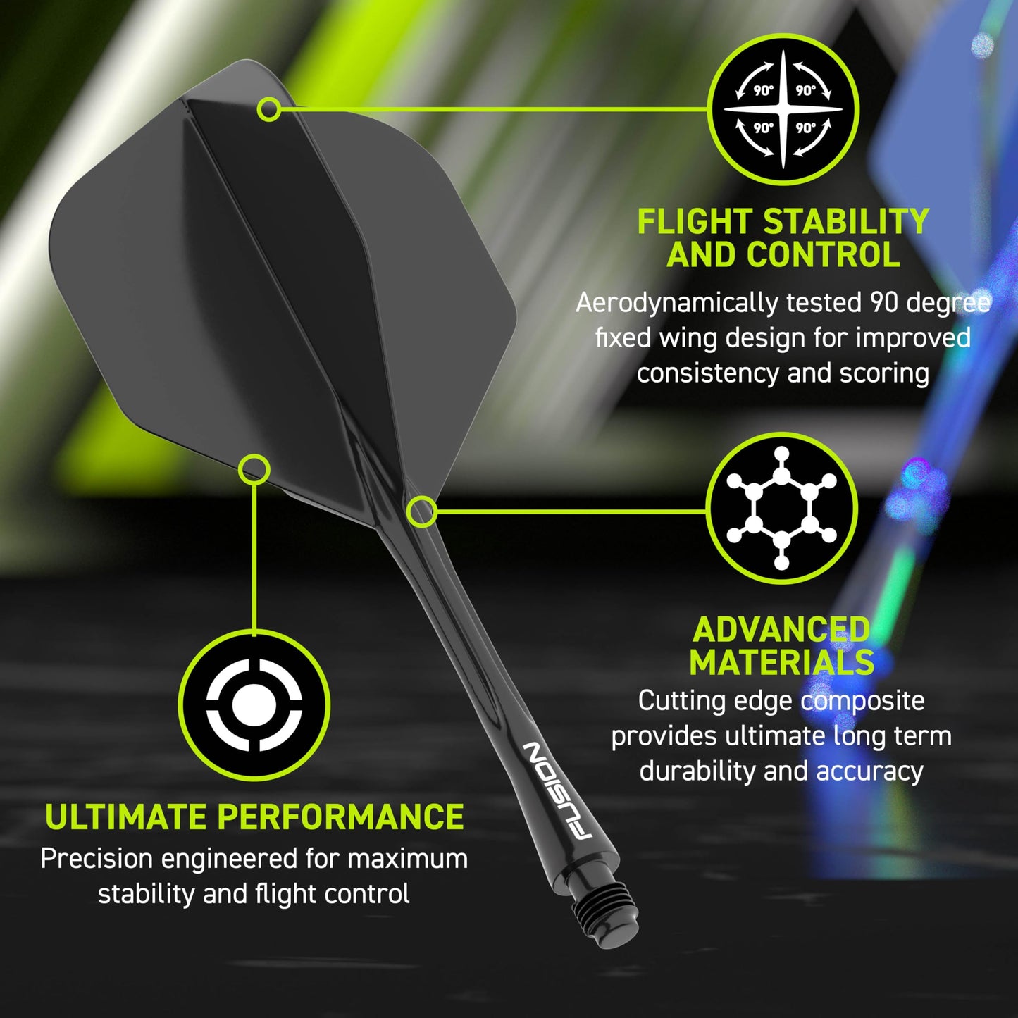 WINMAU Fusion Intergrated Dart Flight and Shaft System - 1 set per pack (3 flights and shafts in total)