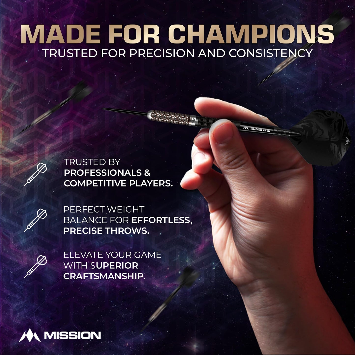 Mission Darts Archon 97.5% Tungsten Barrel Steel Tip Premium Dart Set, Black and Bronze, Shafts and Flights, Multiple Weights