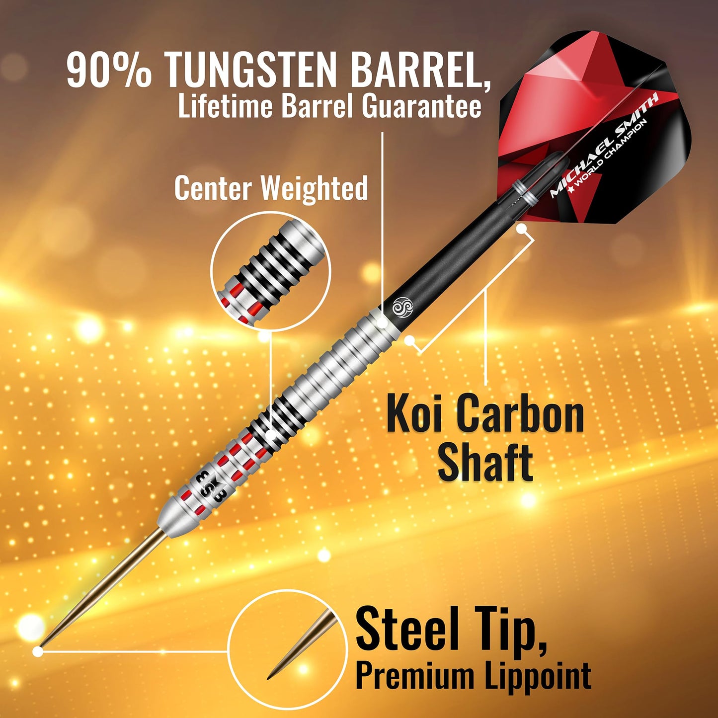 Shot! Steel Darts Michael Smith Bully Boy Achieve Match Dart 90% Tungsten Steeltip Darts High Quality Tungsten Darts Set with Shafts and Flights Made in New Zealand