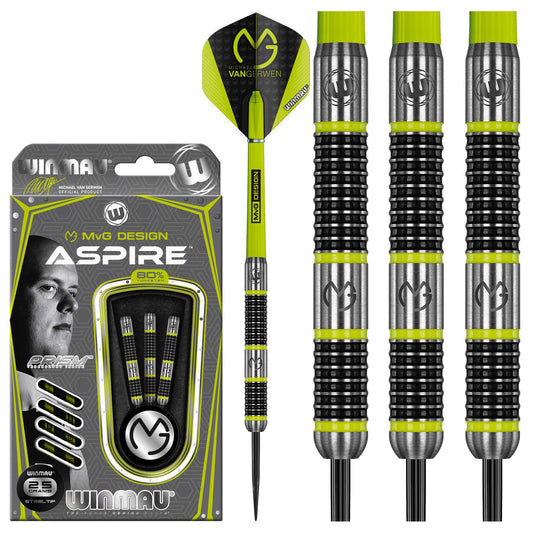 WINMAU Michael van Gerwen MvG Aspire Tungsten Steeltip Darts Set with Prism Flights and Nylon Shafts (Stems)