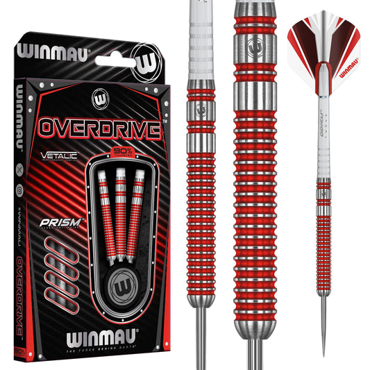 WINMAU Overdrive Tungsten Steeltip Darts Set with Prism Flights and Shafts (Stems)
