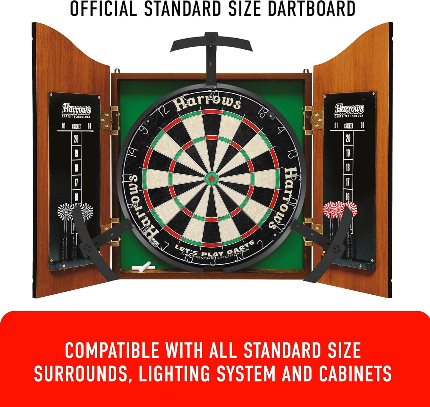 Harrows Dart Board Let’s Play Set, Dartboard Official Size I Darts Board with 6 Darts I Compatible with Dart Board Stand, Dart Board Lighting, Dartboard Cabinet I 6 Darts Set with Board