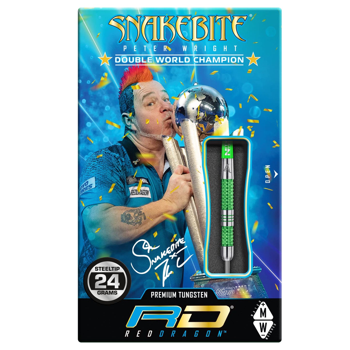 RED DRAGON Peter Wright Snakebite Mamba: 22g or 24g Tungsten Darts Set with Flights and Stems