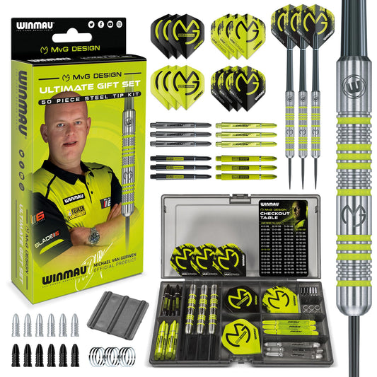 WINMAU Michael Van Gerwen MvG Gift Set - 50 Piece Dart Set with 4 Shafts, 4 Flights Plus Accessories