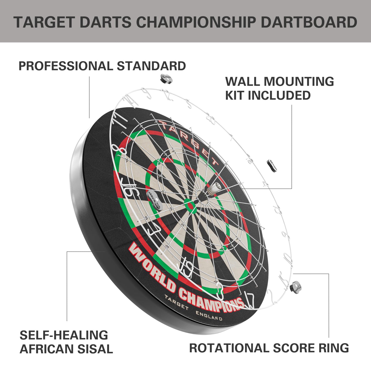 Target Darts World Championship Dartboard Set Bundle | Arc Dart Boards Light System, Full Length Darts Oche Mat, Dart Board Surround (Black or Red Option) | 5 Bundle Options