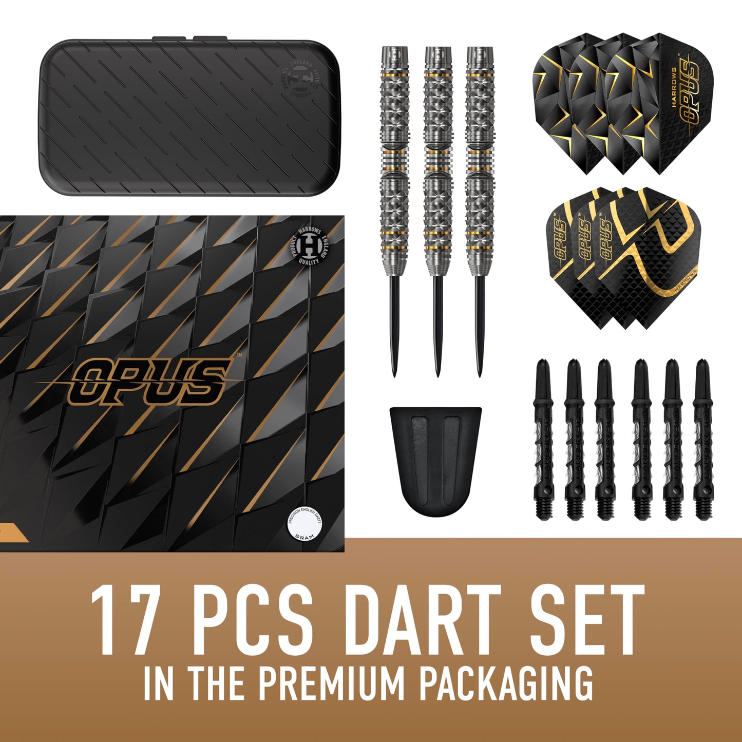 Harrows Opus Darts Set I Professional Darts 90% Tungsten Steel Tip ALL Weights Pro Darts I Huge 16pc Set with Carbon ST Shafts, Opus Flights & FREE Slimcase Darts Case