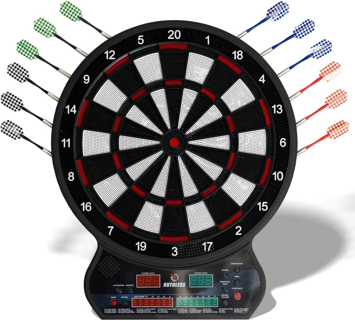 Ruthless - Ruthless R600 Electronic Dartboard - Soft Tip - inc 4 Sets of Darts - 8 players-27 Games