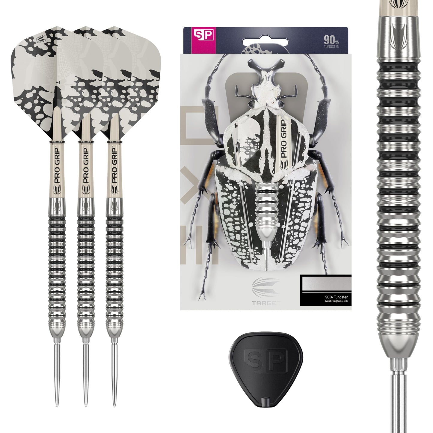 TARGET Darts EXO Edition 90% Tungsten Steel Tip Darts Set – Steel Point Dart Sets, Swiss Point Darts with Pro Grip Shafts and No.6 Flights, SP Tool Included | Professional Dart Sets