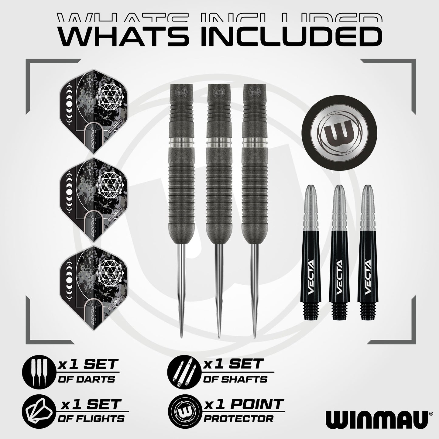 WINMAU Darts Callisto Series 90% Professional Tungsten Steel Tip Darts Set with Dart Flights and Dart Shafts (Stems) - Available in Three Styles - 22g, 23g, 24g, 25g & 26g Dart