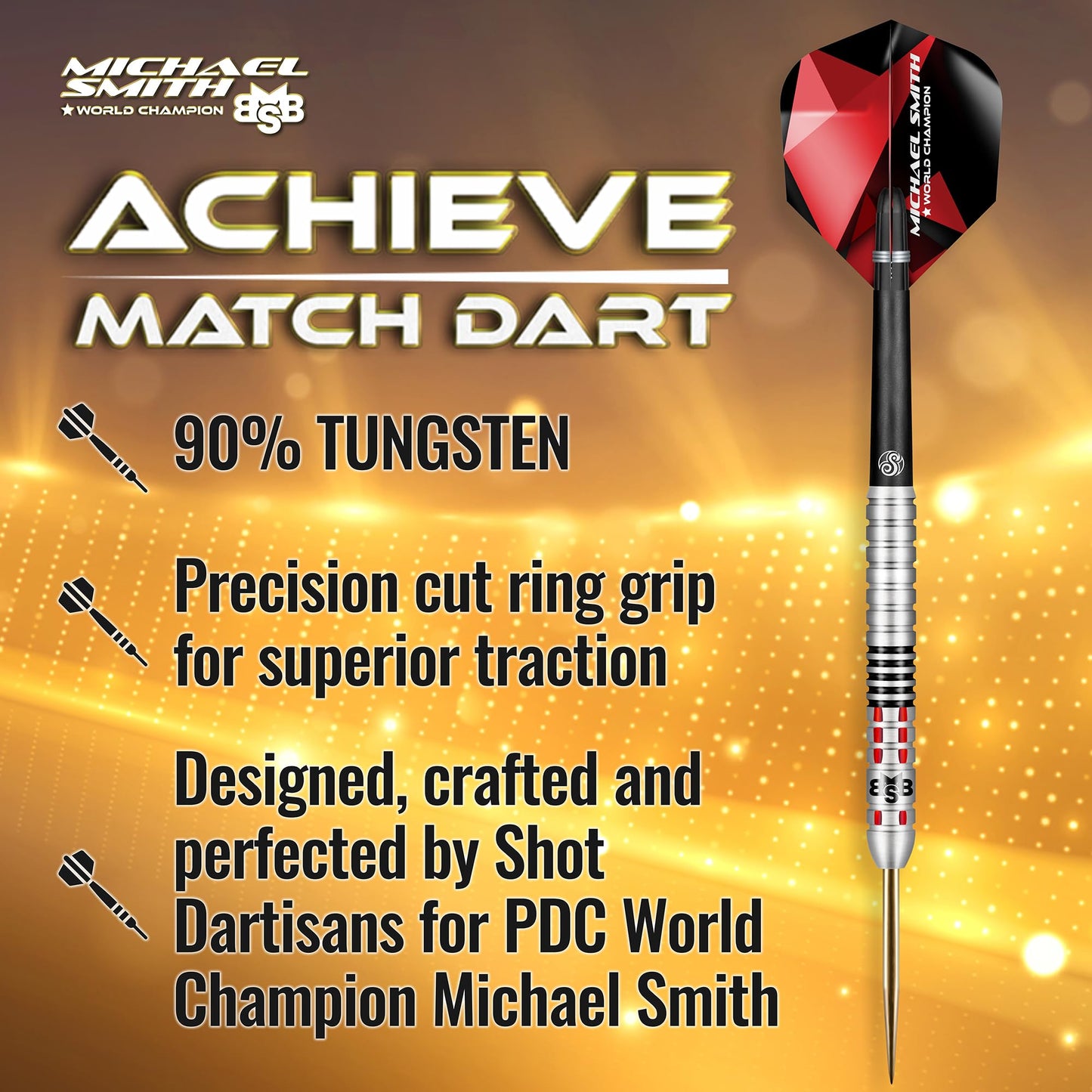 Shot! Steel Darts Michael Smith Bully Boy Achieve Match Dart 90% Tungsten Steeltip Darts High Quality Tungsten Darts Set with Shafts and Flights Made in New Zealand