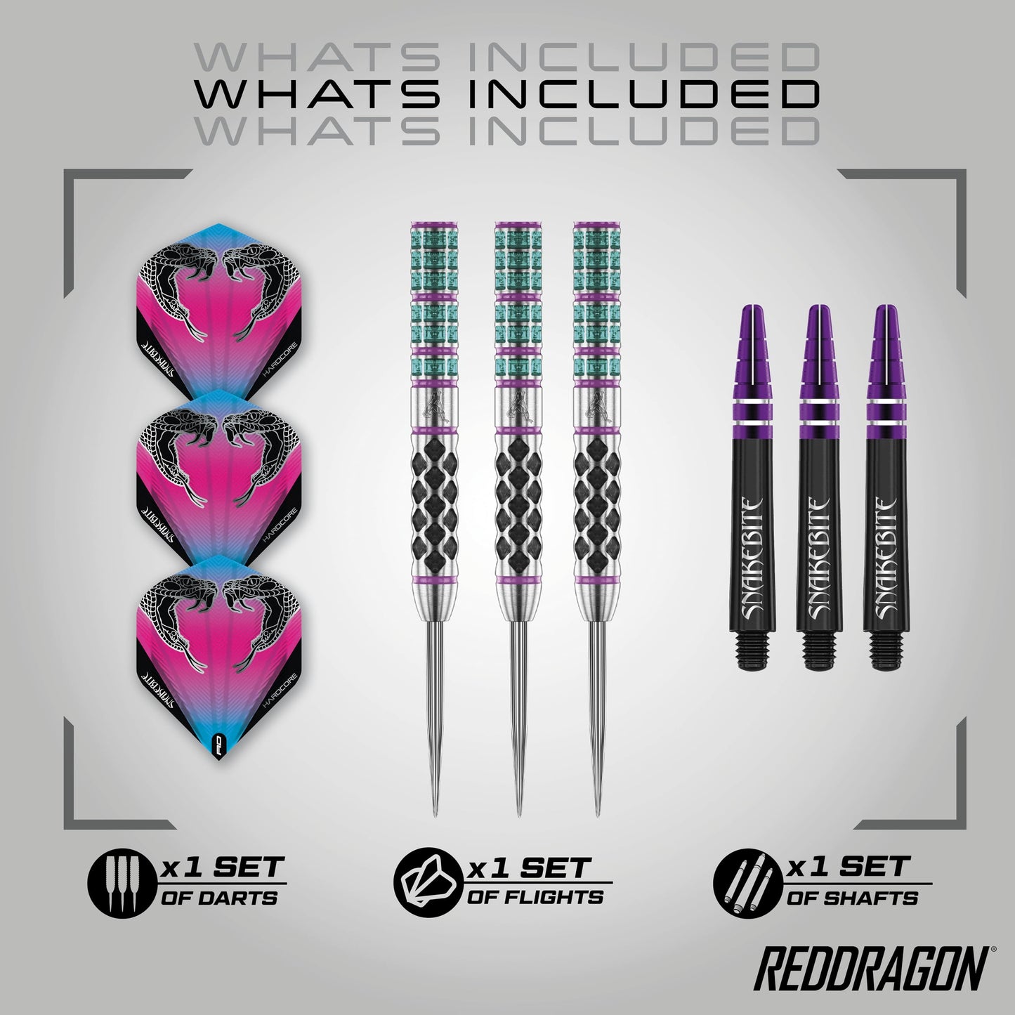 RED DRAGON Peter Wright Snakebite Supa-Venom Premium Tungsten Darts Set with Flights and Stems
