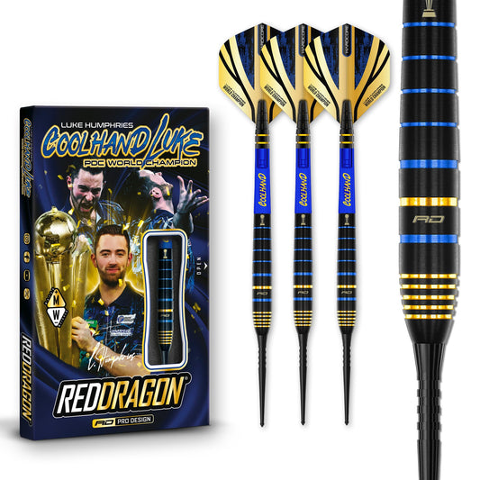 RED DRAGON Luke Humphries TX4 Avenger World Champion Series Premium Tungsten Darts Set with Flights and Shafts (Stems)