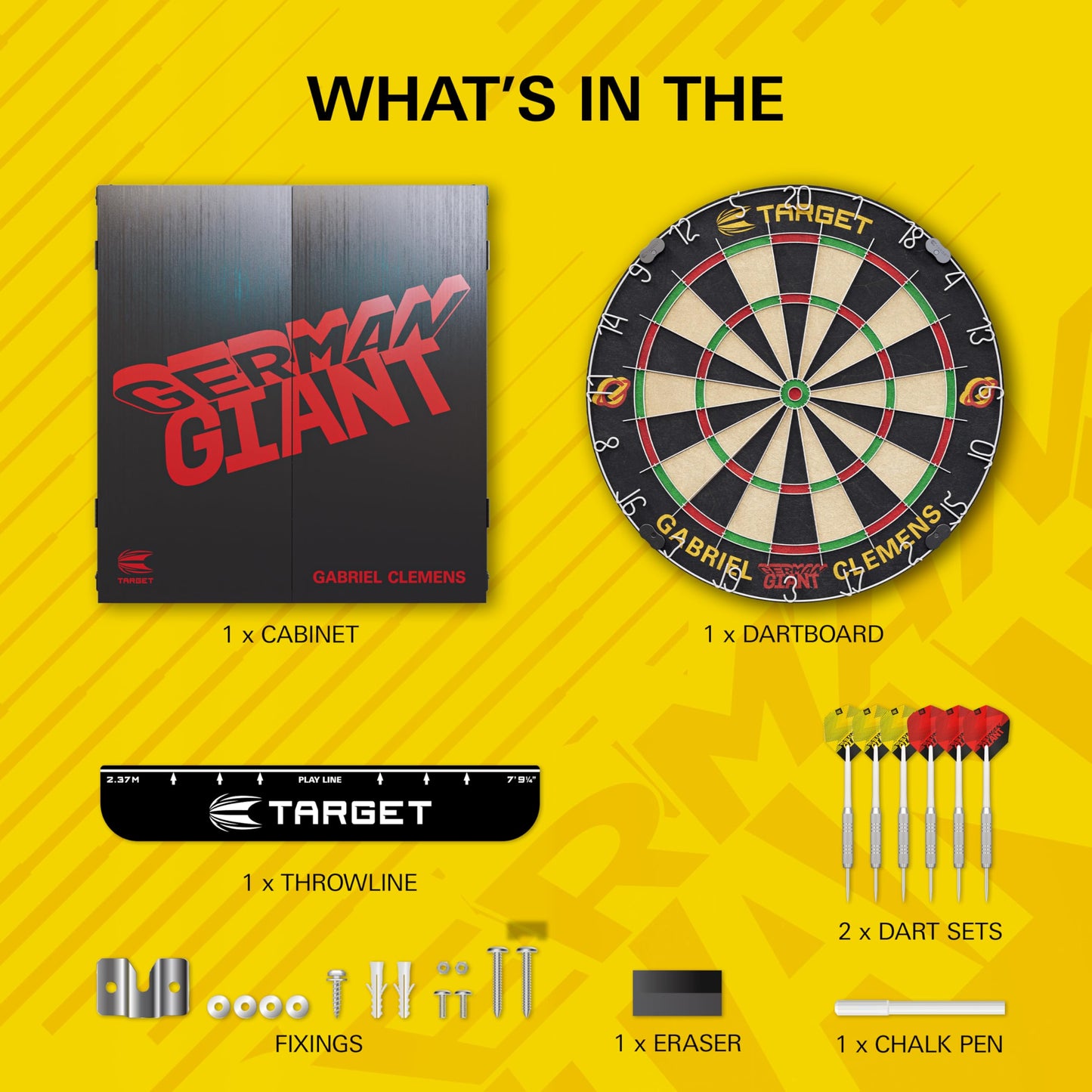 Target Darts Player Dartboard and Cabinet Set | Luke Littler/Dimitri Van den Bergh/Gabriel Clemens | Dart Board Cupboard with 2 Sets of Steel Tip Darts, Score Charts, Competition Standard Throw Line