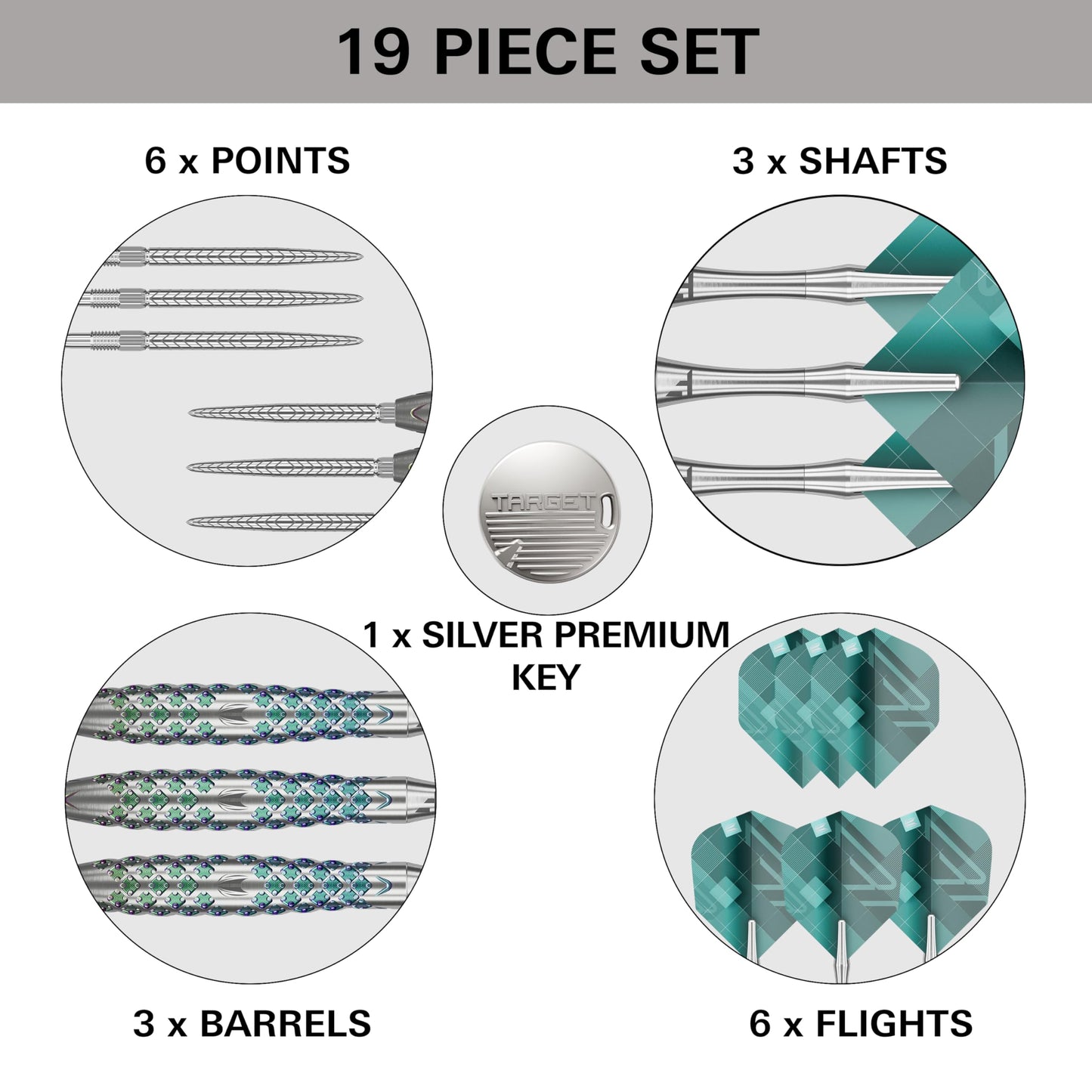TARGET Darts Rove Steel Tip Swiss Point Darts, 90% Tungsten Dart Set | Steel Tip Dart, Green & Silver Darts, Professional Dart Set with Swiss Points & Tool | Barrel 01/02/03 –22G/23G/24G/25G