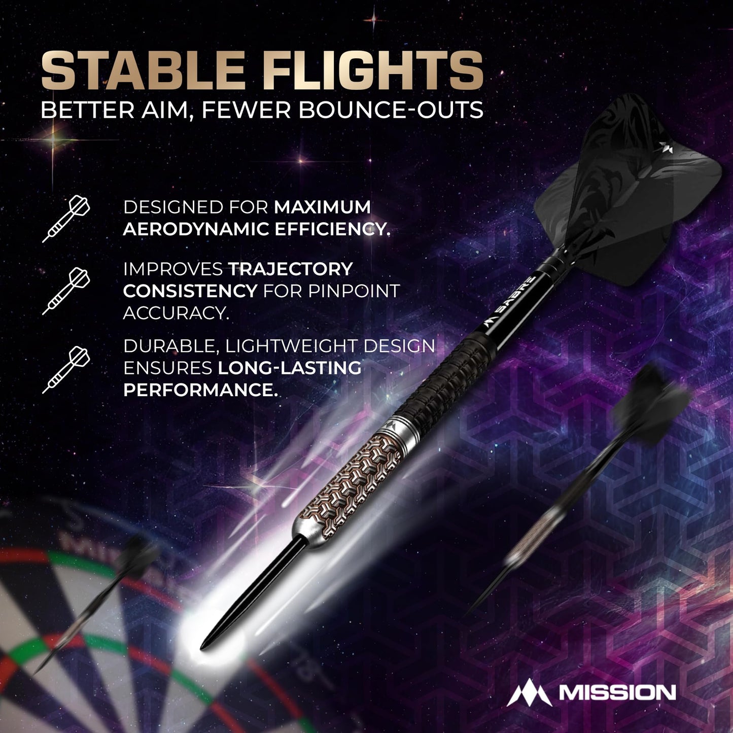 Mission Darts Archon 97.5% Tungsten Barrel Steel Tip Premium Dart Set, Black and Bronze, Shafts and Flights, Multiple Weights