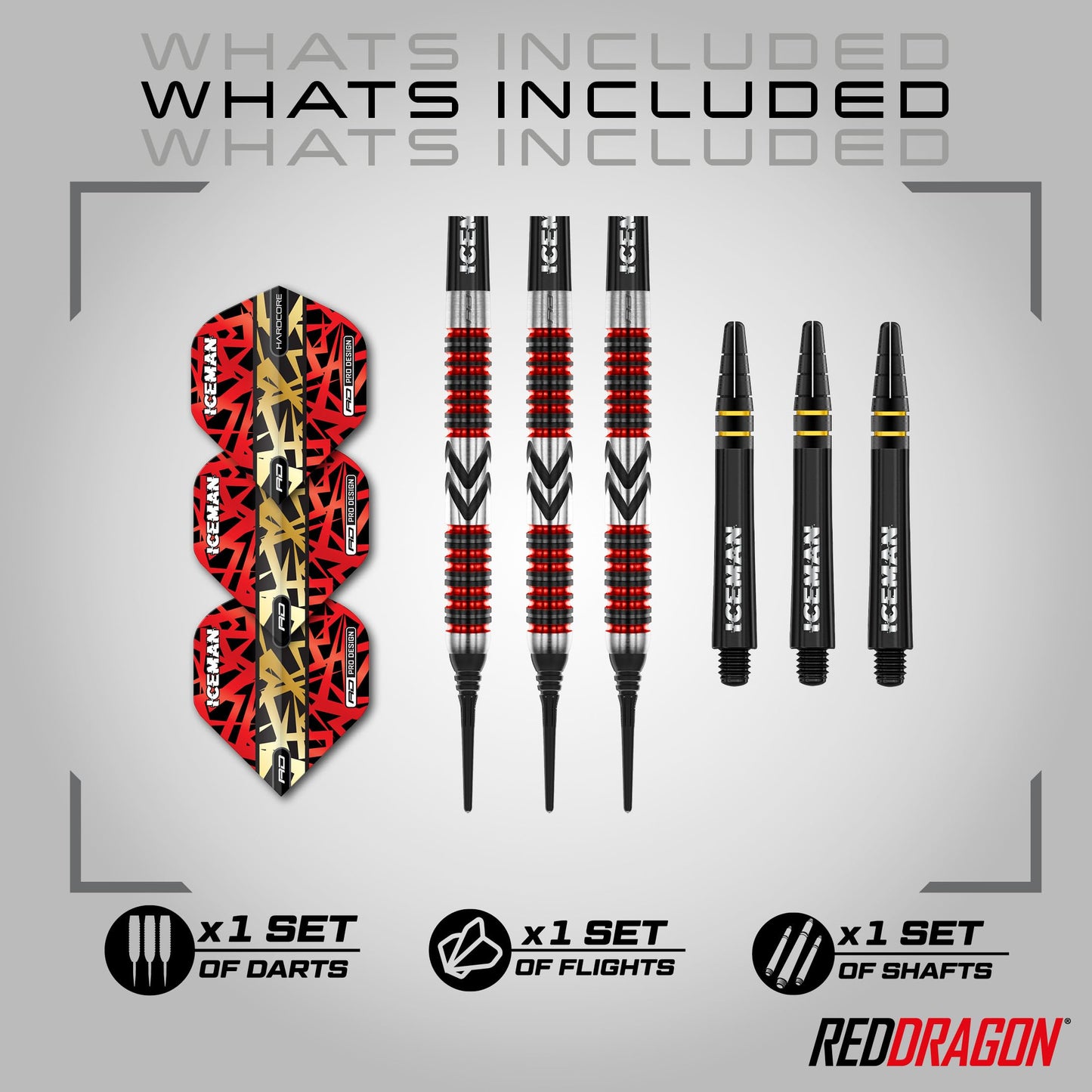 RED DRAGON Gerwyn Price Iceman Firebird Premium Tungsten Darts Set with Flights and Stems