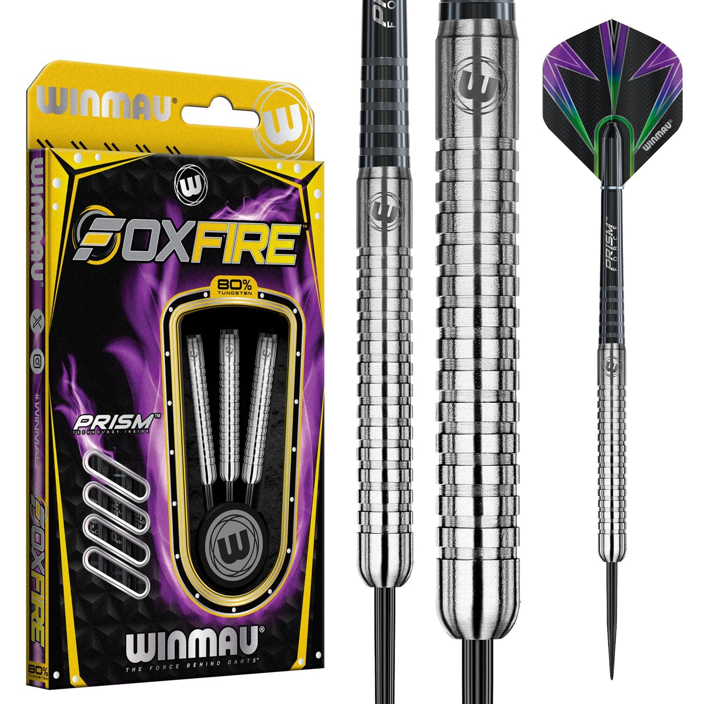 WINMAU Foxfire 25g Tungsten Darts with Prism Flights and Shafts (Stems)
