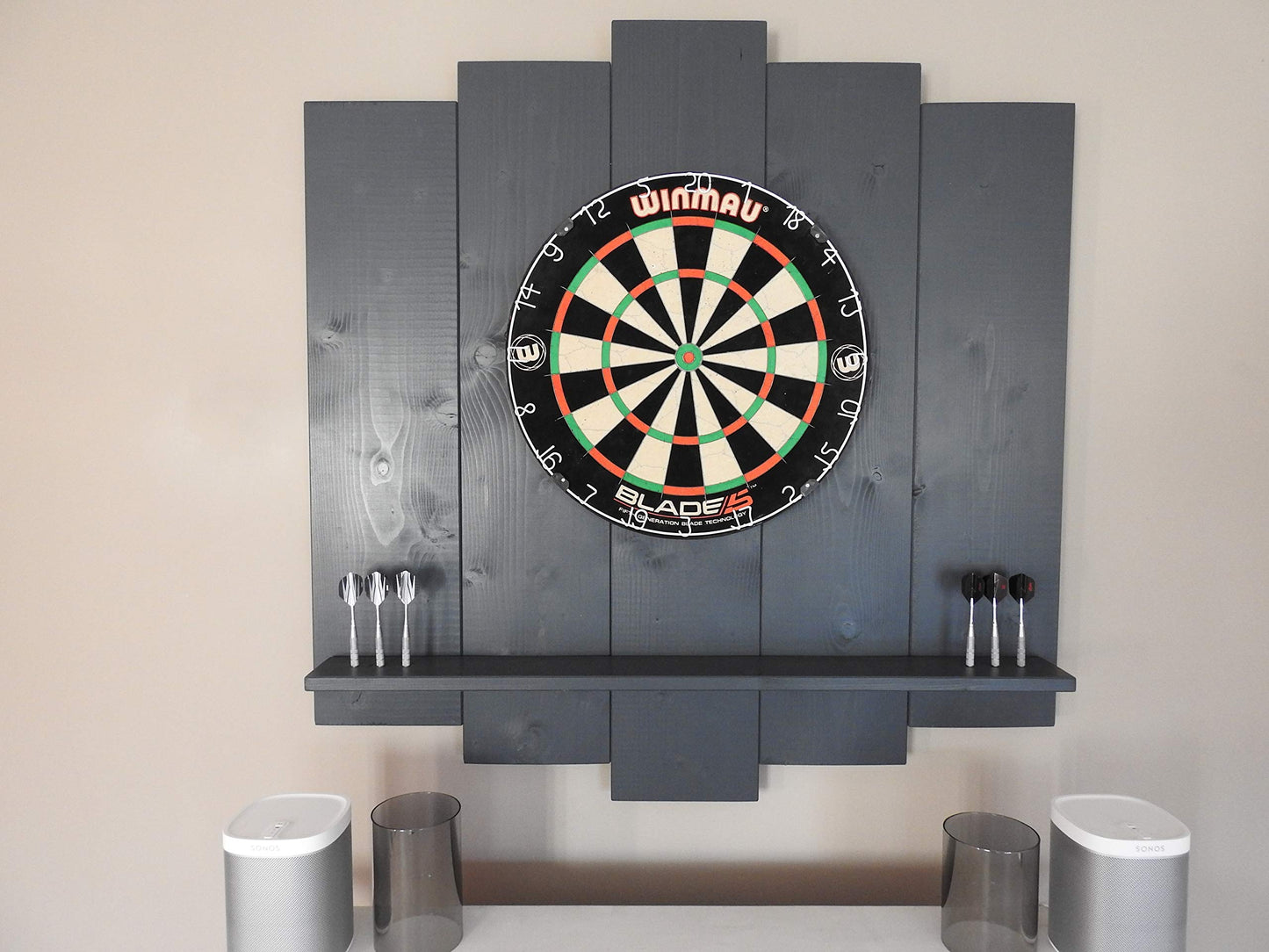 WOODEN Dartboard Surround | Premium dart wall protection & tablet holder | Flamed "Burned Look" or colour design (catch ring, dart surround, backboard)