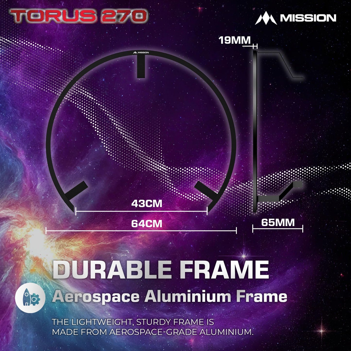 Mission Darts Torus 270 | Dart Board LED Lighting System with Easy Access to Dartboard Area for Unrestricted Play, Sand Blasted Black, Red, Blue, Green, Purple, Bronze and Silver Colours