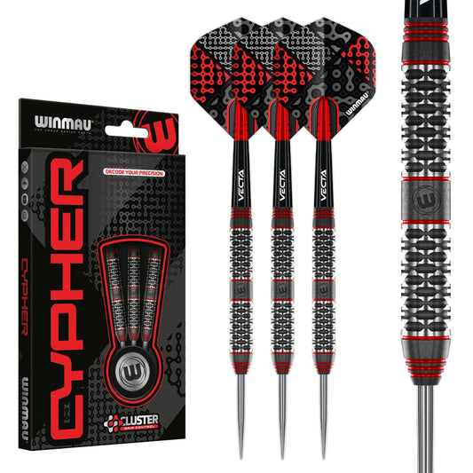WINMAU Darts Cypher Series 90% Professional Tungsten Darts Set with Dart Flights and Dart Shafts (Stems) - Available weights 18g Soft Tip 22g, 24g and 26g Steel Tip