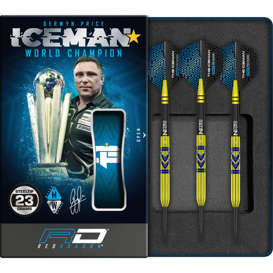 RED DRAGON Gerwyn Iceman Price Avalanche Pro Gold Premium Tungsten Darts Set with Flights and Stems