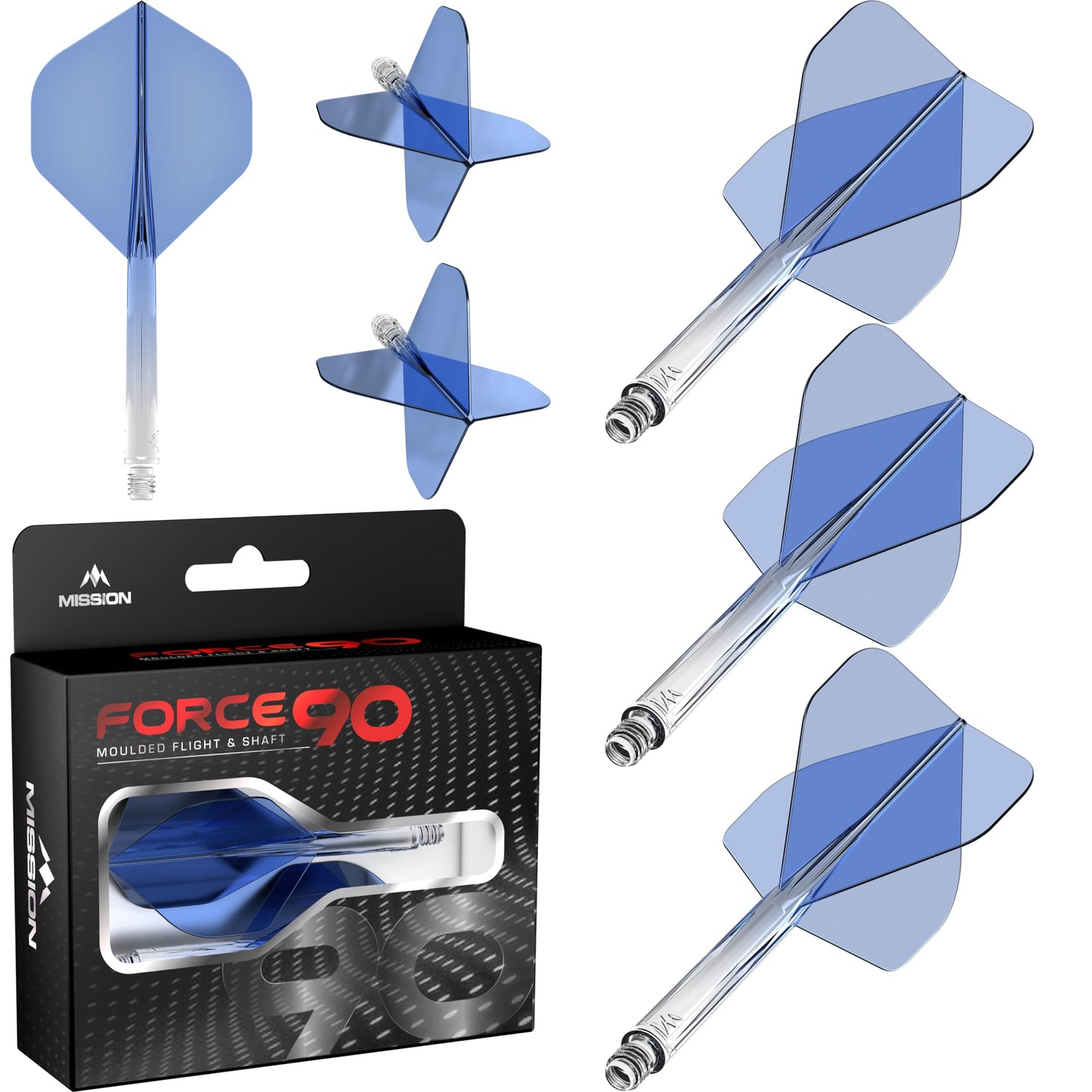 Mission Darts Force 90 | Integrated Precision Moulded Dart Flight And Shaft System, Pack of 3 Professional Durable 2-In-1 Combined Dart Flights And Stems | Standard No.2