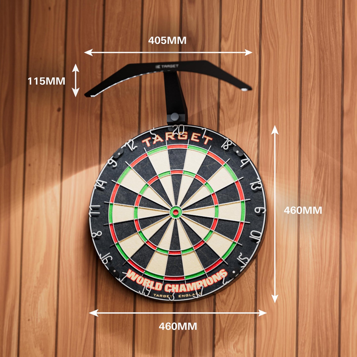 Target Darts World Championship Dartboard Set Bundle | Arc Dart Boards Light System, Full Length Darts Oche Mat, Dart Board Surround (Black or Red Option) | 5 Bundle Options
