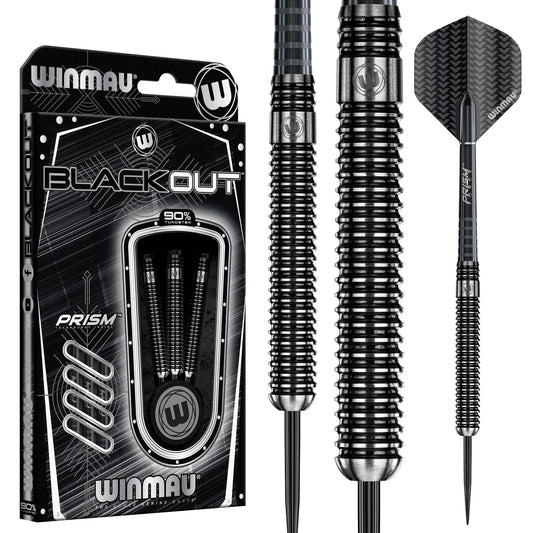 WINMAU Blackout Professional Steel Tip Tungsten Darts with Flights and Stems (Waves)