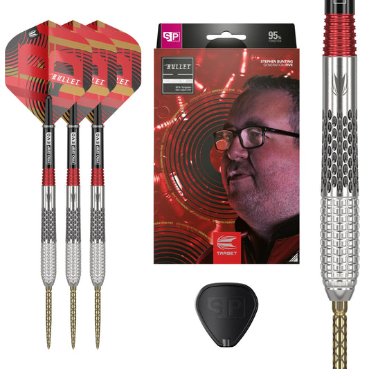 TARGET Darts Stephen Bunting G5 95% Tungsten Dart Set, Steel Tip Swiss Point Darts | Player Edition Darts with Swiss Points, 18G/22G/23G/25G Professional Darts Set, Swiss Point Tool Included