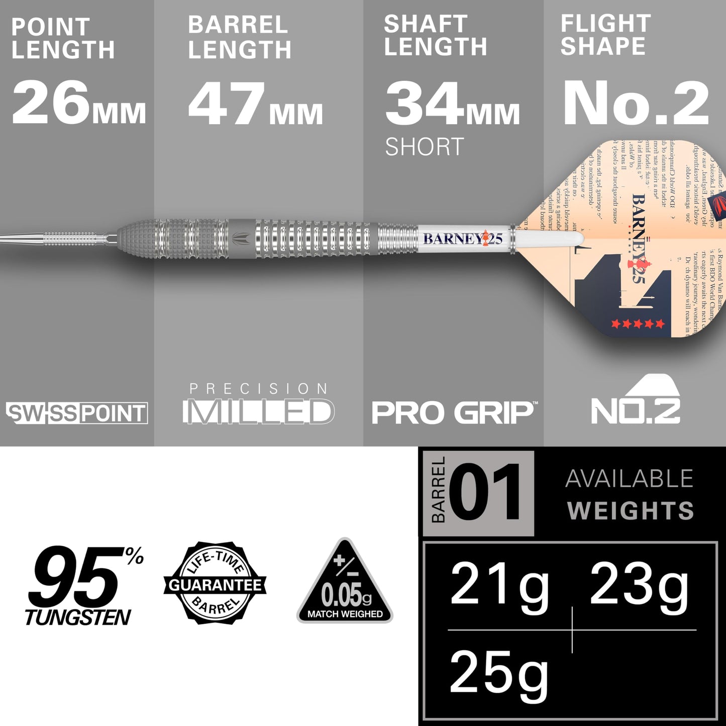 TARGET Darts Raymond van Barneveld RVB 25 Year Edition 95% Tungsten Swiss Point Steel Tip Darts Set