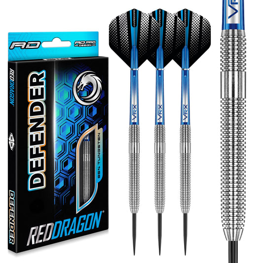 RED DRAGON Darts – Defenders Series - Professional 85% Tungsten Darts Set with Dart Flights and Dart Shafts (Stems) - Available in Triton Soft Tip 19g barrel / 21g Full Weight and Steel Tip 22g & 24g