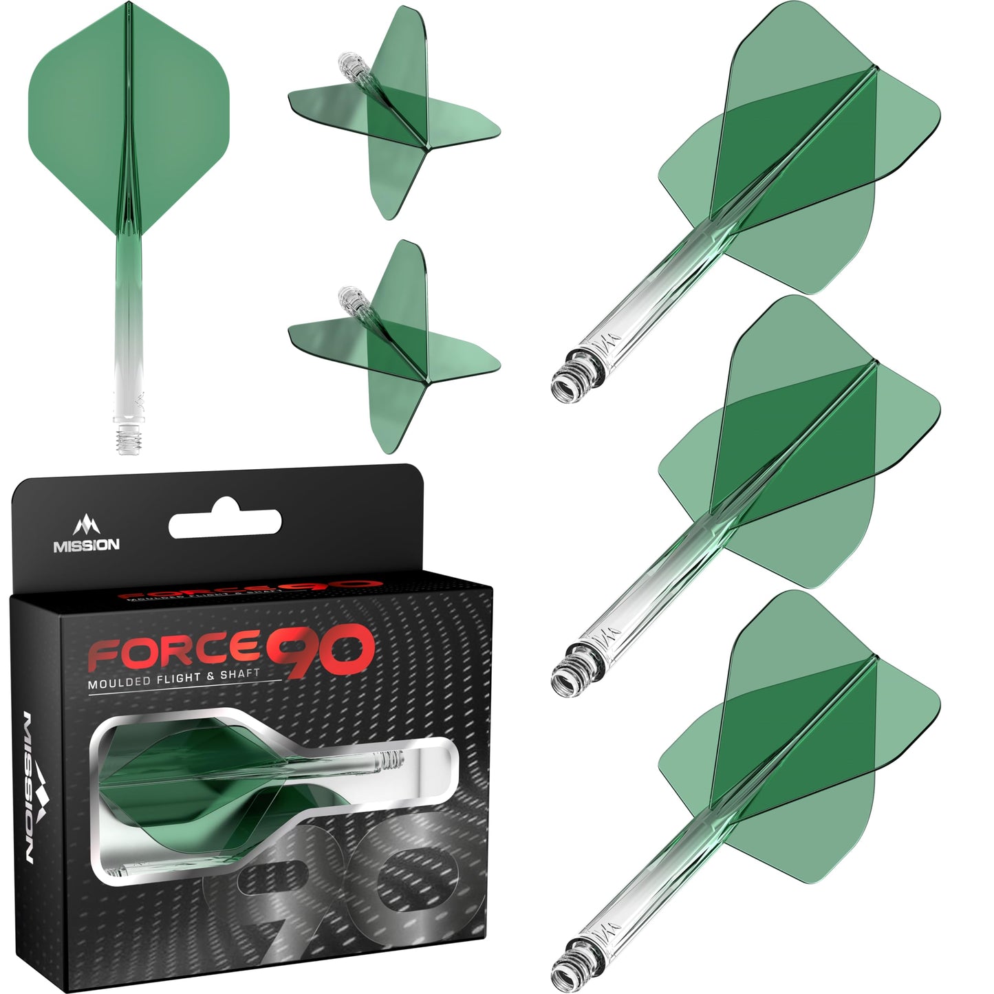Mission Darts Force 90 | Integrated Precision Moulded Dart Flight And Shaft System, Pack of 3 Professional Durable 2-In-1 Combined Dart Flights And Stems | Standard No.2