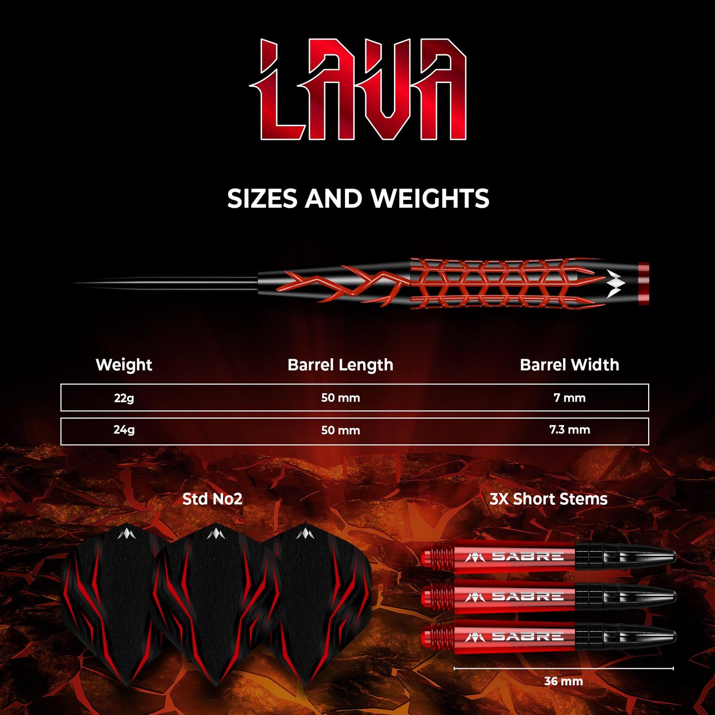 Mission | Lava Darts Set | Black & Red | Electro plate | 95% Tungsten | Steel Tip Darts | Available in Multiple Weights.