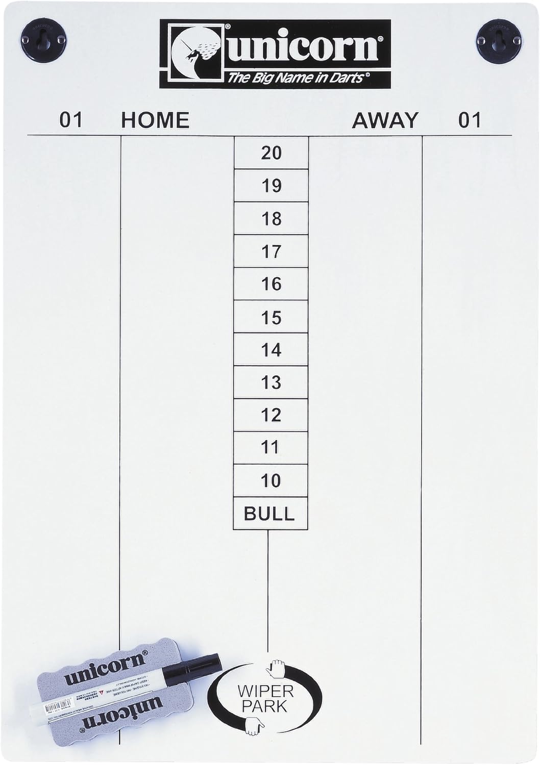 Unicorn Darts Scoreboard | Extra-Large 57 x 40 cm | Wipe Clean | with Marker Pen & Magnetic Wiper Tray | White