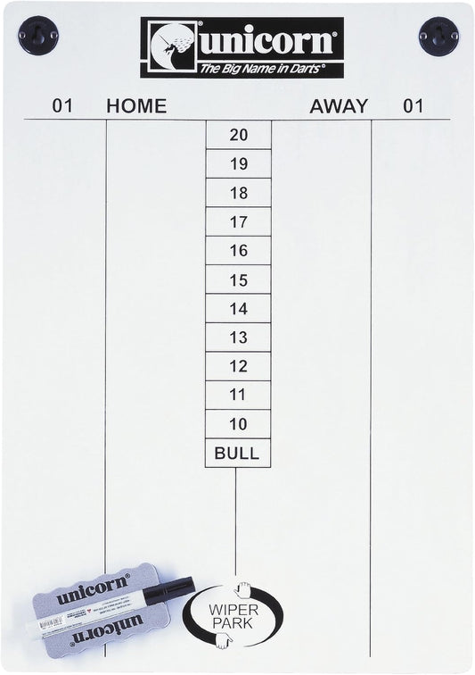 Unicorn Darts Scoreboard | Extra-Large 57 x 40 cm | Wipe Clean | with Marker Pen & Magnetic Wiper Tray | White