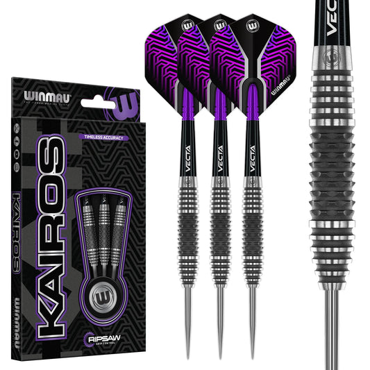 WINMAU Darts Kairos Series 90% Professional Tungsten Steel Tip Darts Set with Dart Flights and Dart Shafts (Stems) - Available in Two Styles - Available weights 21g, 23g 24g and 26g