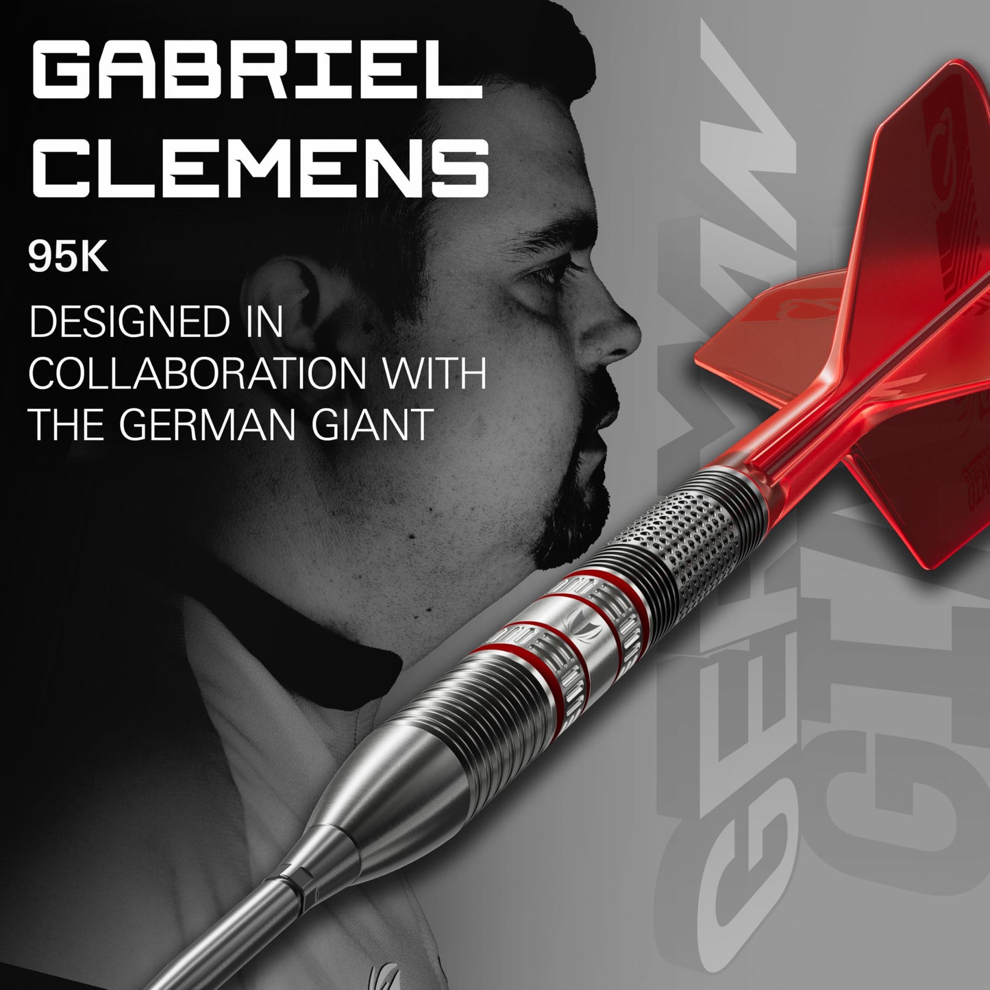 TARGET Darts Gabriel Clemens 95K Steel Tip Swiss Point Darts, 95% Tungsten Darts with K-Flex Flights, 21G/22G/23G | German Giant Clemens Darts, Player Edition Swiss Points K Flex Dart Set