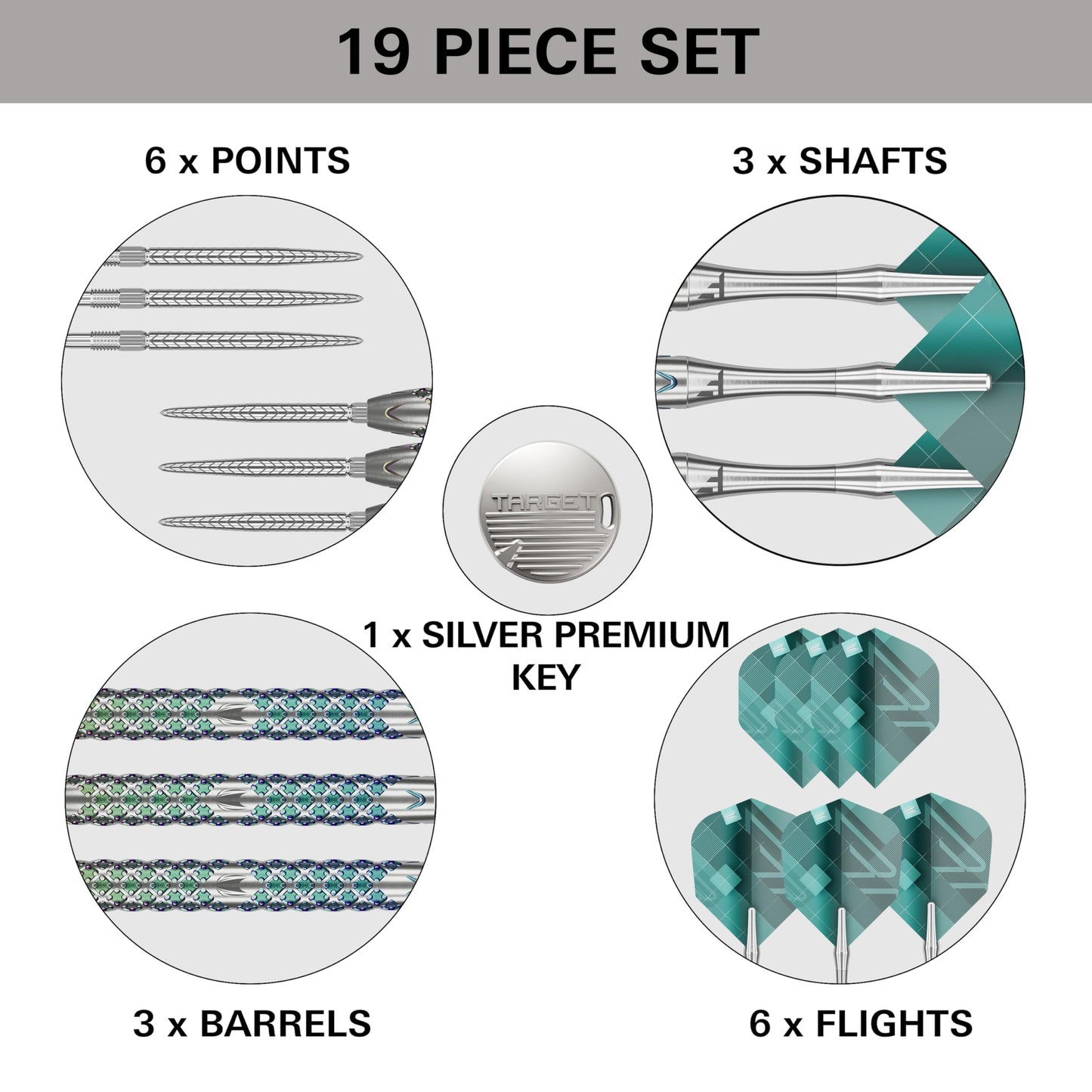 TARGET Darts Rove Steel Tip Swiss Point Darts, 90% Tungsten Dart Set | Steel Tip Dart, Green & Silver Darts, Professional Dart Set with Swiss Points & Tool | Barrel 01/02/03 –22G/23G/24G/25G